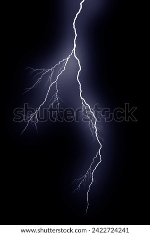 Lightning bolts isolated on black, Thunder electric strike. Thunderstorm and lightning
