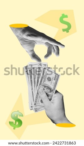 Photo collage of arms hold money cash