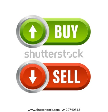 Buy Sell button Red Green isolated on white background 3d. Forex market. Stock Market or Cryptocurrency Trading Button Icon Set. Trading strategy. Vector illustration Royalty-Free Stock Photo #2422740813