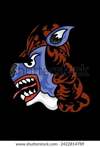 vector illustration of a dog's head wearing an ancient battle armor helmet Royalty-Free Stock Photo #2422814789