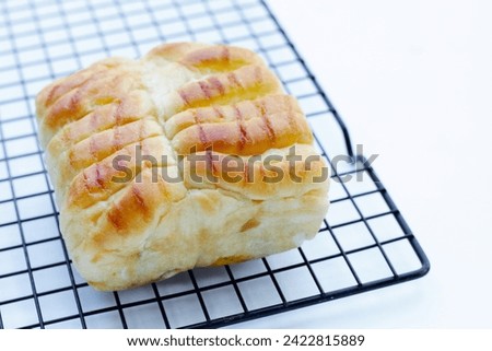 Pork flossy bread on white background.