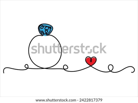 Continuous one line drawing of ring and love sign line art drawing vector illustration