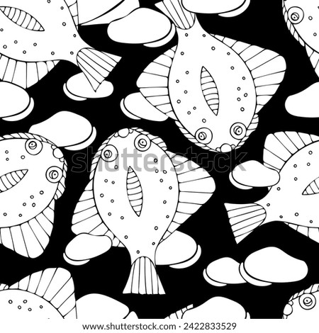 Hand Drawn Black and White Fish Background.