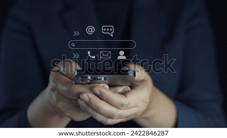 Hands using smartphones with chatting bar icons, connecting people on the internet