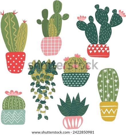 cactus and succulant plant and house plant cute hand drawn elements clipart vector  for invitation greeting birthday party celebration wedding card poster banner textiles wallpaper background Royalty-Free Stock Photo #2422850981