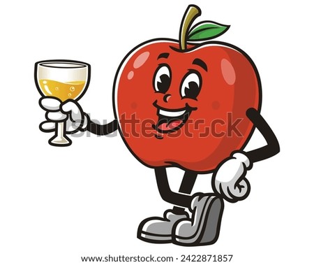 Apple with a glass of drink cartoon mascot illustration character vector clip art hand drawn