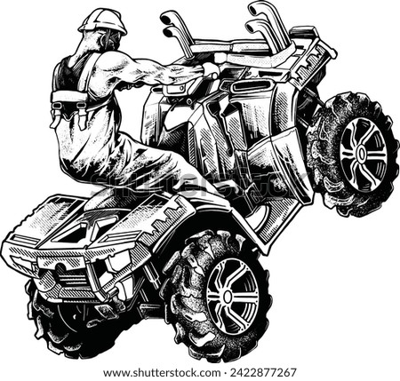 man ride atv motorcycle drawing line art vector clip art motorbike