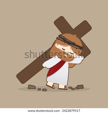 Vector illustration of Jesus carrying the cross on His back