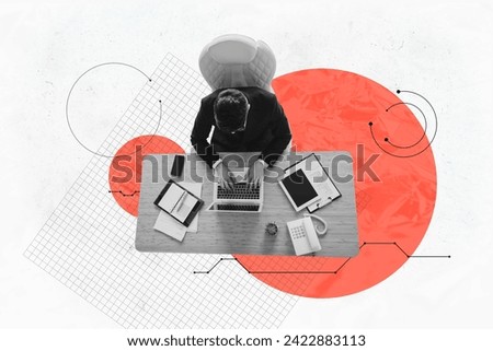3d creative artwork template collage of top view businessperson working office isolated painting background