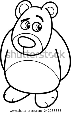 Black and White Cartoon Illustration of Shy Bear or Teddy for Coloring Book