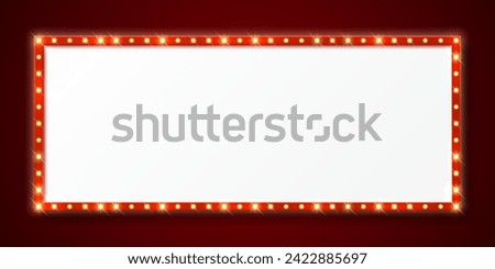 Retro light bulb marquee frame, circus board, Broadway billboard, vector background. Casino board or movie signboard with lightbulb lamps, vintage marquee frame for cinema or show in red neon lights Royalty-Free Stock Photo #2422885697