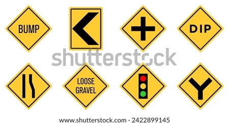 Yellow Black Box Rectangle Traffic Signal Loose Gravel Dip Low Place Ahead Road Sign Traffic Warning Regulatory Sign Signage Vector EPS PNG Transparent No Background Clip Art 