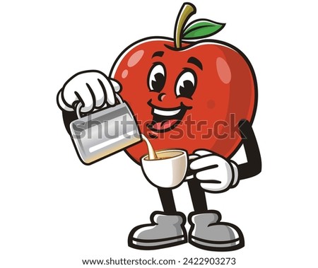 Apple as a barista cartoon mascot illustration character vector clip art hand drawn
