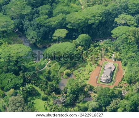 Aerial view of the Iraivan Temple at the Kauai Hindu Monastery, Island of Kauai, Hawaii Royalty-Free Stock Photo #2422916327