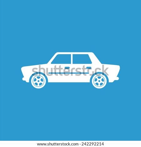 car icon, isolated, white on the blue background. Exclusive Symbols 
