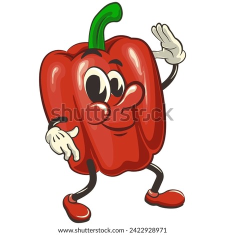 vector isolated clip art illustration of cute bell peppers mascot dancing while waving, work of handmade