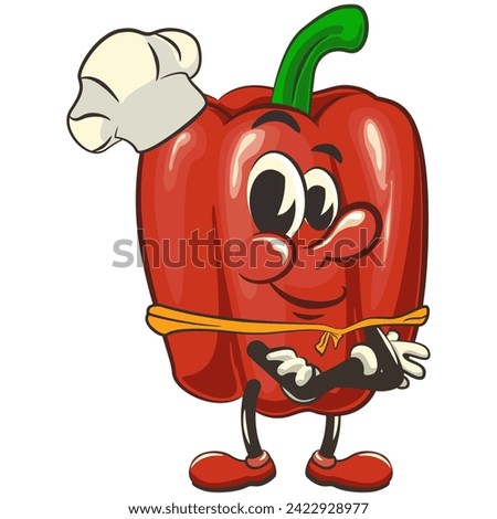 vector isolated clip art illustration of cute bell peppers mascot wearing a chef's hat and wearing a red scarf, work of handmade