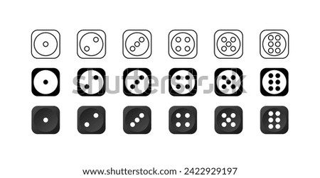 Dice icons set. Linear and flat style. Vector icons