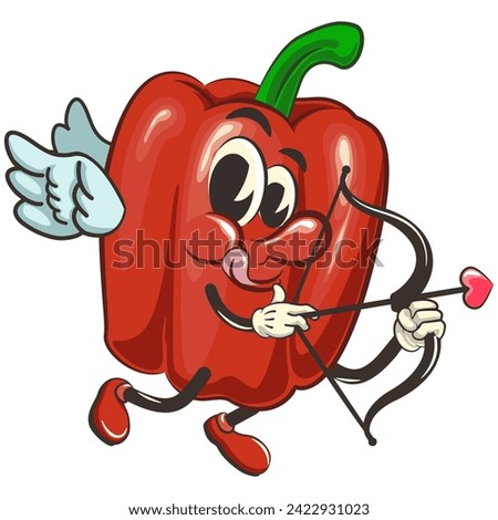 vector isolated clip art illustration of cute bell peppers mascot being cupid with arrow of love, work of handmade