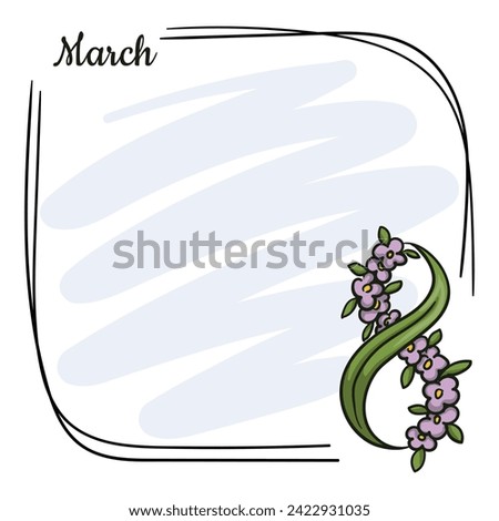 Frame for greeting card for Women's Day with number 8 made of leaves and flowers