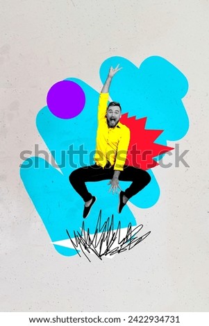 3d photo artwork graphics collage painting of funky funny guy jumping having fun isolated drawing background