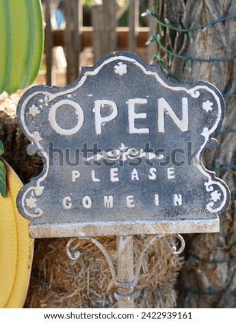 Antique OPEN for business sign with scalloped edge