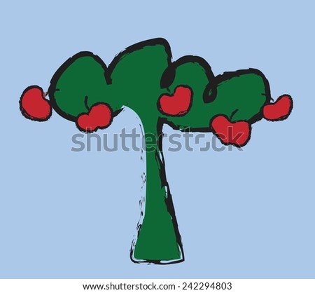 cartoon apple tree, vector design element