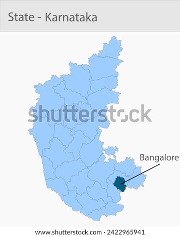 Bangalore Map, Bangalore district map, Karnataka state map, showing its cities, Indian map, vector, EPS, illustrator,  Government of India, politics, natural beauty, tourists,  Royalty-Free Stock Photo #2422965941