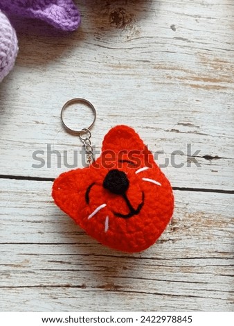 Crochet face cat, keychain Handmade diy craft crocheted For illustration, background image texture