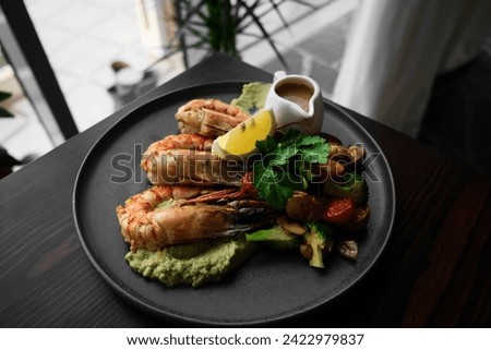 shrimp dish in high resolution image and isolated with blurry ends