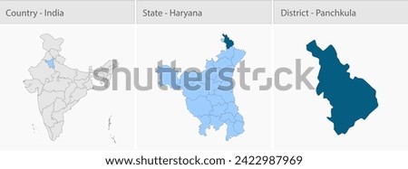 Panchkula Map, Panchkula district map, Haryana state map, showing its cities, Indian map, vector, EPS, illustrator,  Government of India, politics, natural beauty, tourists,  Royalty-Free Stock Photo #2422987969