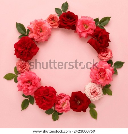 Flat Lay Beautiful Valentines Day Concept Of Roses With LEaf