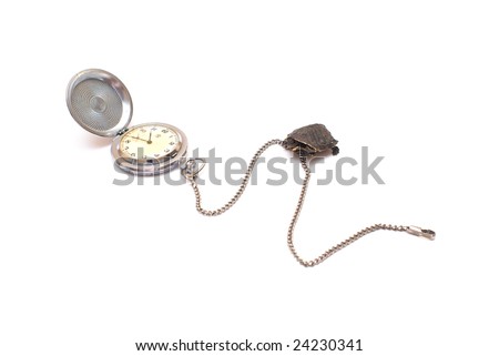 Time concept with watch ant turtle isolated over white