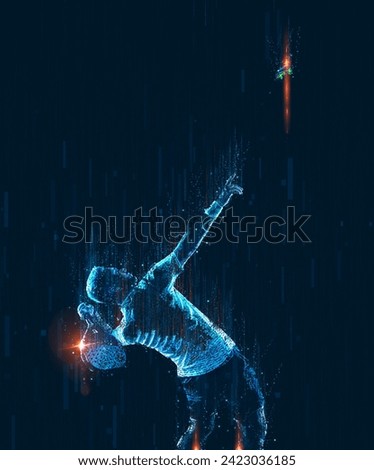 Padel tennis player. Padel open tour. Man athlete with paddle tenis racket and ball on blue background. Sport concept. Download a high quality photo for sports ads at social media stories or shorts.