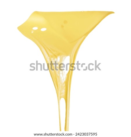 Tasty cheese stretching in air on white background Royalty-Free Stock Photo #2423037595