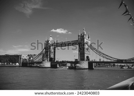 Tower Bridge and River Thames in London, black and white architecture photography
