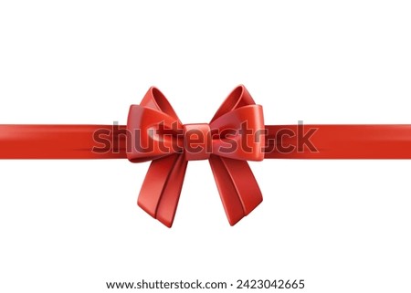 Red ribbon with bow isolated on white background. Design trmplate. 3d vector illustration

