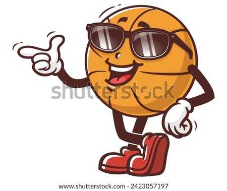 Basketball with sunglasses cartoon mascot illustration character vector clip art hand drawn