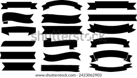 Black banner, ribbon silhouette vector set. Perfect for title, decoration, design. Editable, customizable. Bold shapes, modern to vintage styles. Straight edged, curved, waved designs Royalty-Free Stock Photo #2423062903