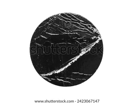 Black old scratched round paper sticker isolated on white background