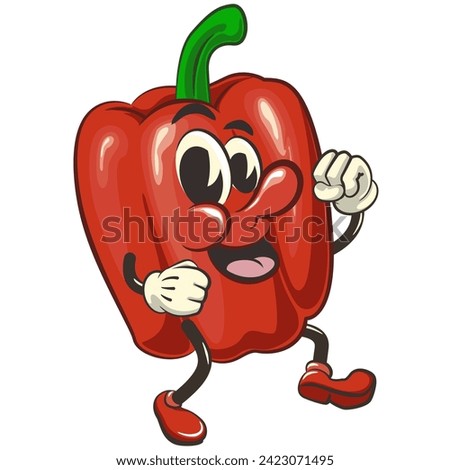 vector isolated clip art illustration of cute bell peppers mascot dancing cheerfully, work of handmade