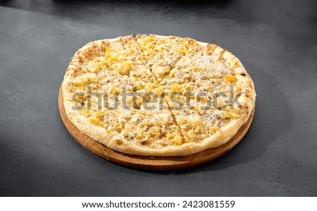 Four cheese pizza with a rich blend of creamy and flavorful cheeses on a golden crust, an Italian classic.
