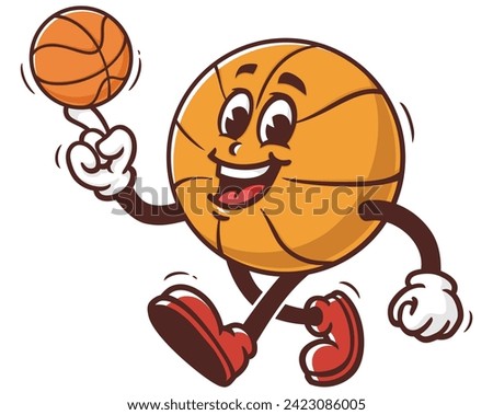 Basketball playing spin the ball on finger cartoon mascot illustration character vector clip art hand drawn
