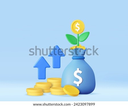 3d financial investments future income. growth concept with dollar coin stacks and plant,saving money or interest increasing, 3d rendering. Vector illustration Royalty-Free Stock Photo #2423097899