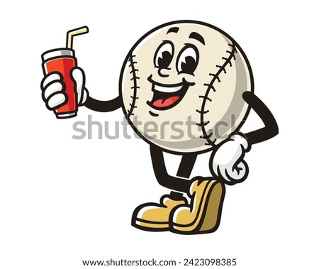 Baseball with soft drink cartoon mascot illustration character vector clip art hand drawn