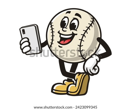 Baseball with gadget cartoon mascot illustration character vector clip art hand drawn
