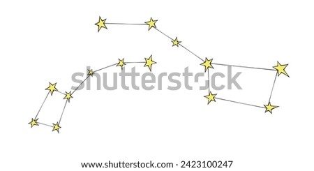 Vector abstract constellations in doodle flat style. Simple color design element, clip art on theme of cosmos, astronomy, kids design