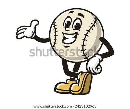 smiling Baseball cartoon mascot illustration character vector clip art hand drawn