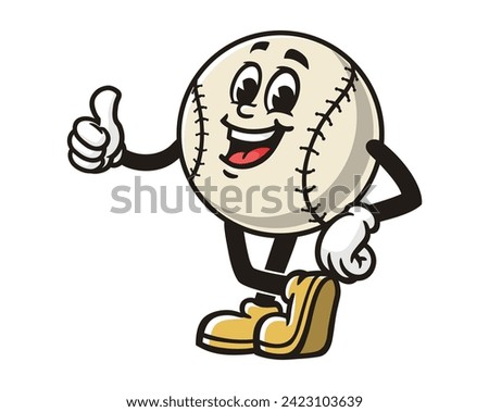 Baseball with thumb up cartoon mascot illustration character vector clip art hand drawn