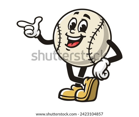 Baseball with pointing finger cartoon mascot illustration character vector clip art hand drawn
